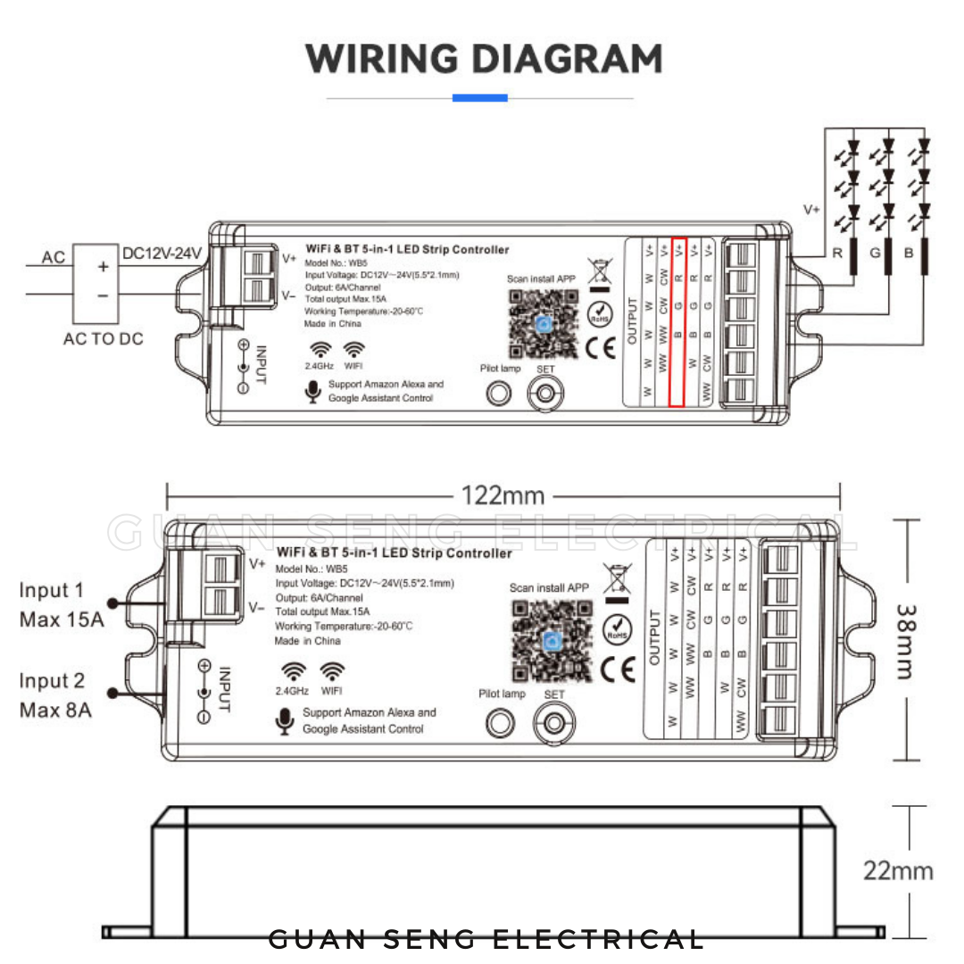 5in1 Smart LED Strip Light Controller WIFI TUYA 12V 24V