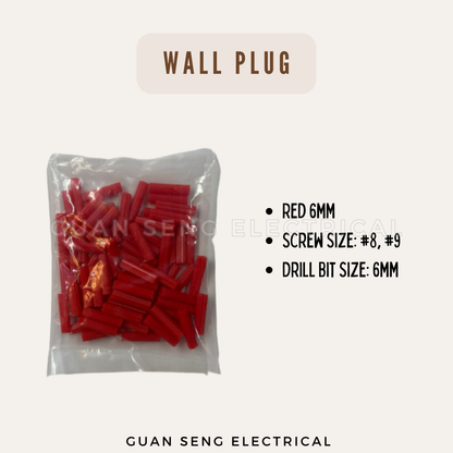 Nylon Wall Plug 6mm 7mm Red Green