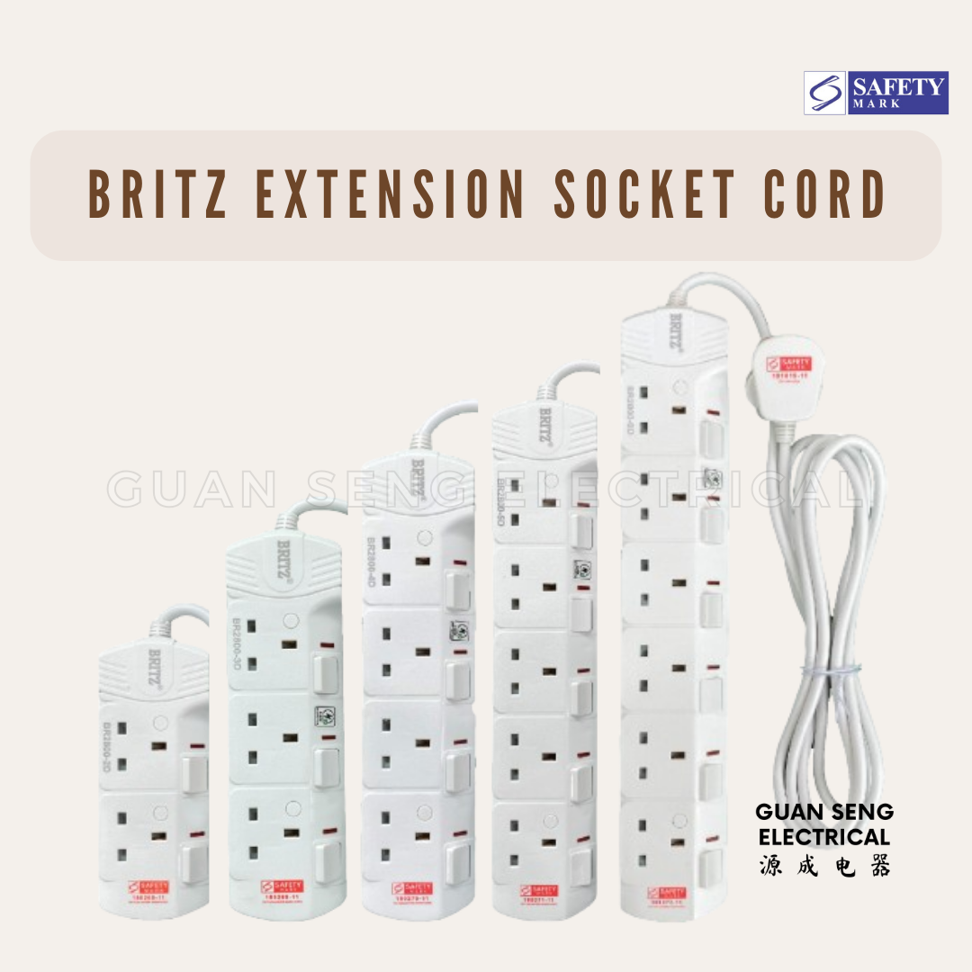 Britz Extension Socket 3/6 Meters Surge Protection