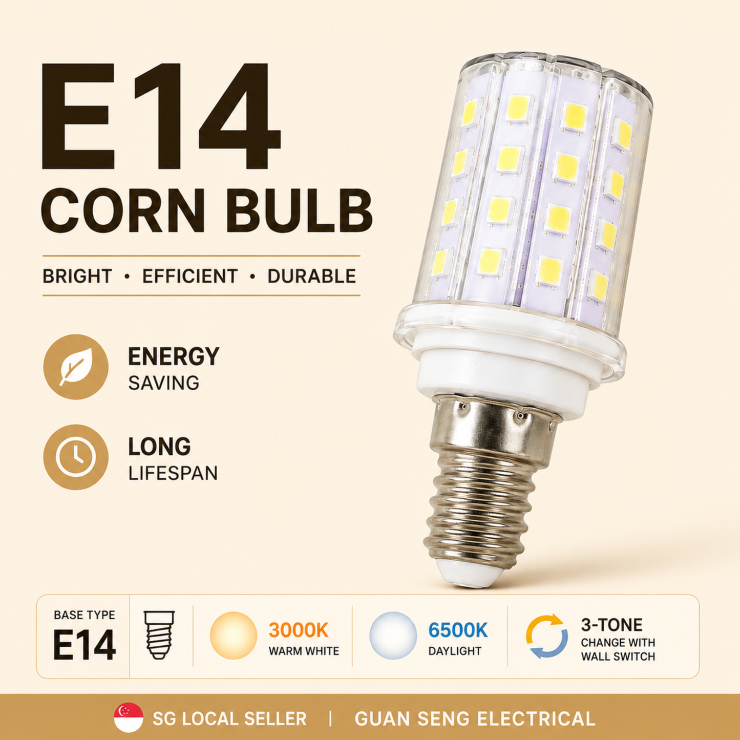 [Bundle of 2] E14 Corn Bulb 7W 10W Daylight Warm White Tritone