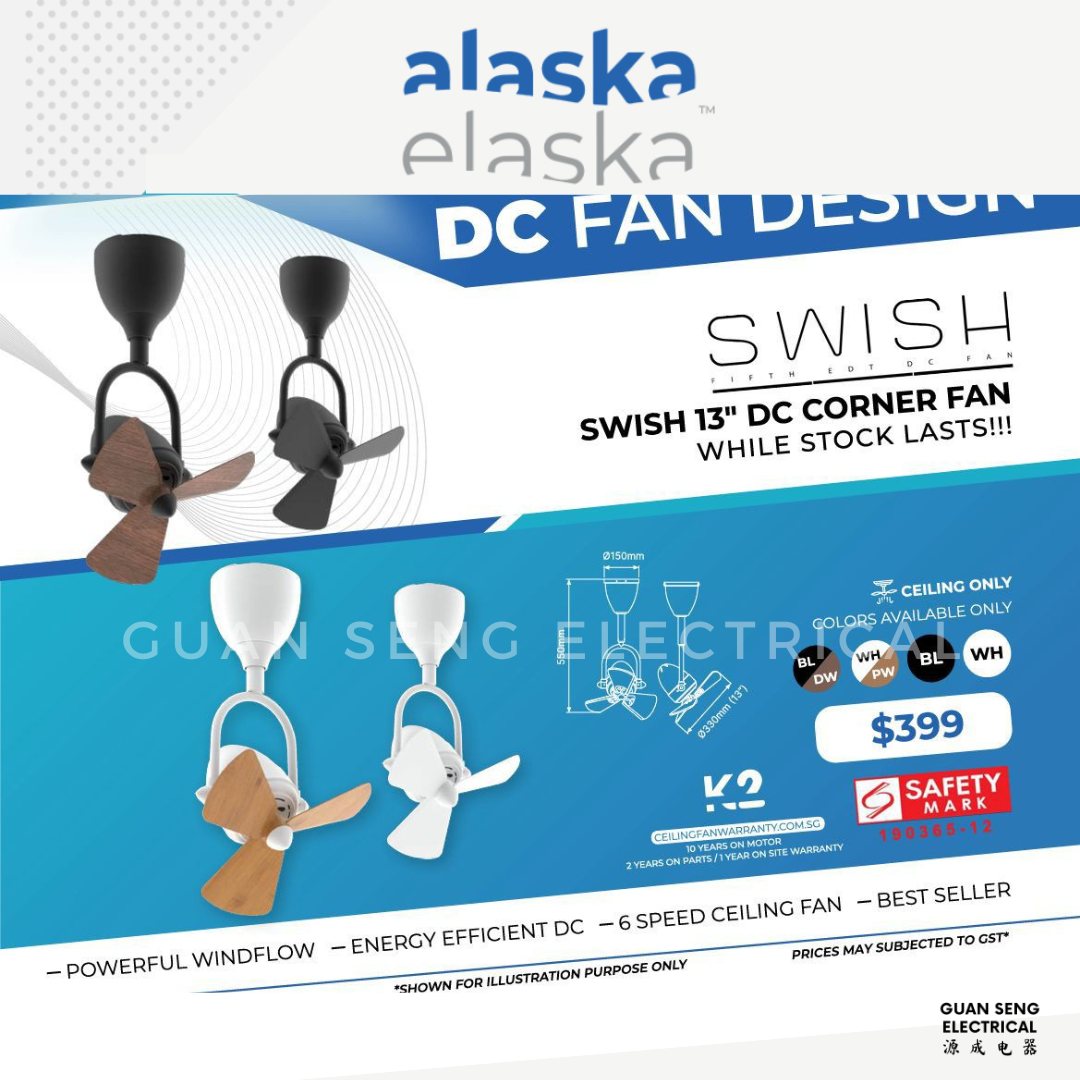 ALASKA SWISH 13″ Corner DC Ceiling Fan