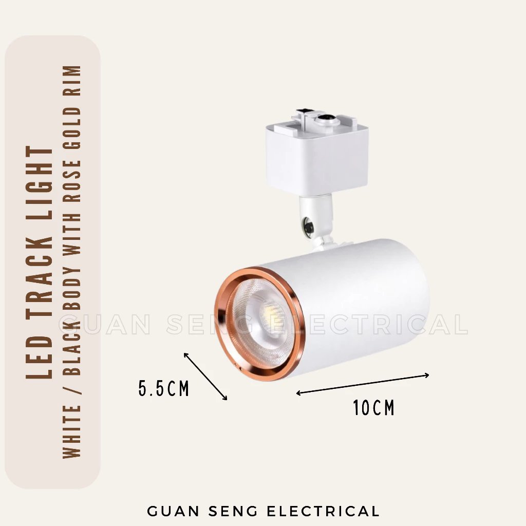 LED Track Light GU10 Black White With Rose Gold Rim