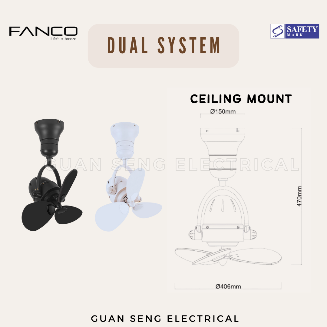 FANCO Dual System 16" DC Motor Ceiling / Wall Mounting Fan
