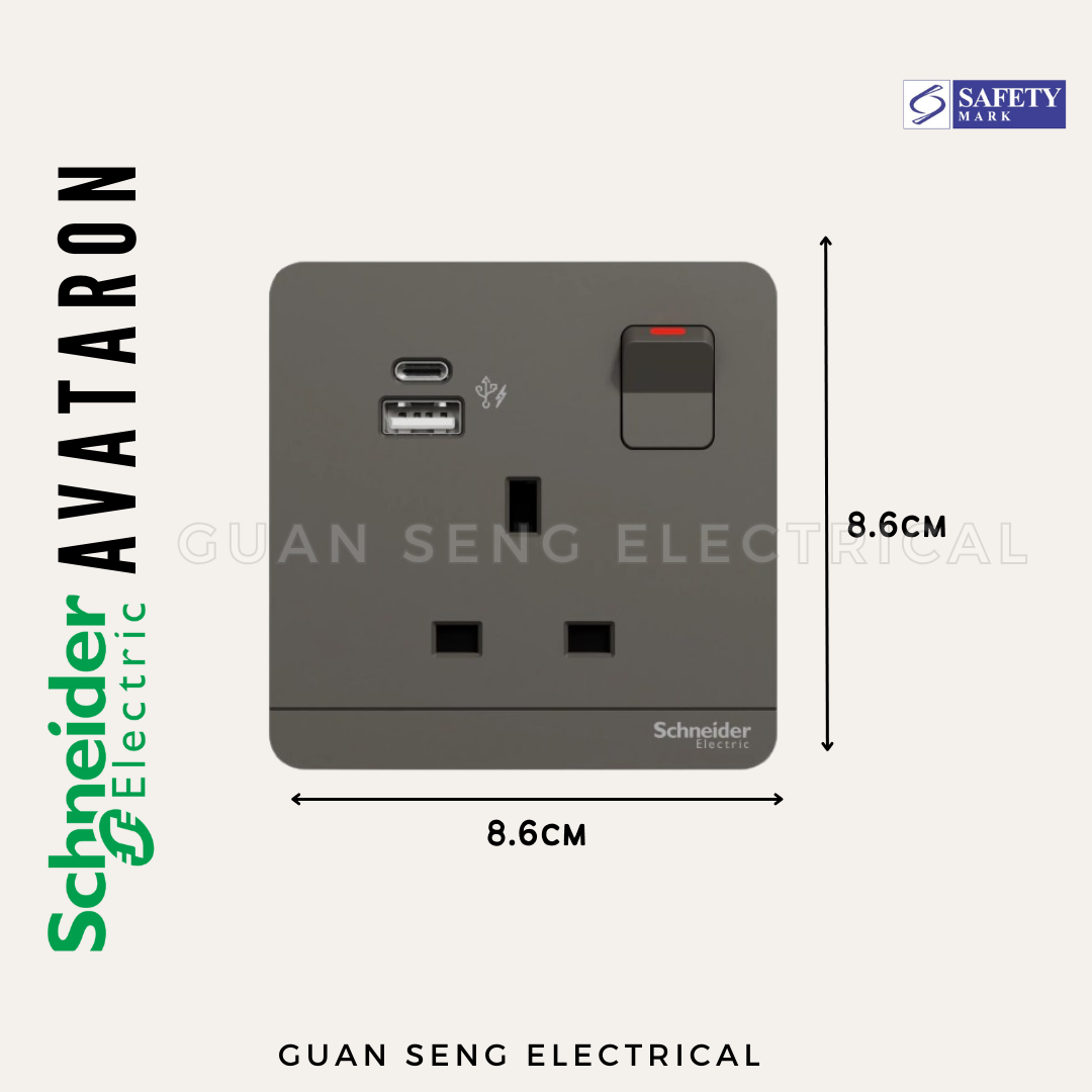 Schneider AvatarON Switched Socket with USB 21W Type A+C
