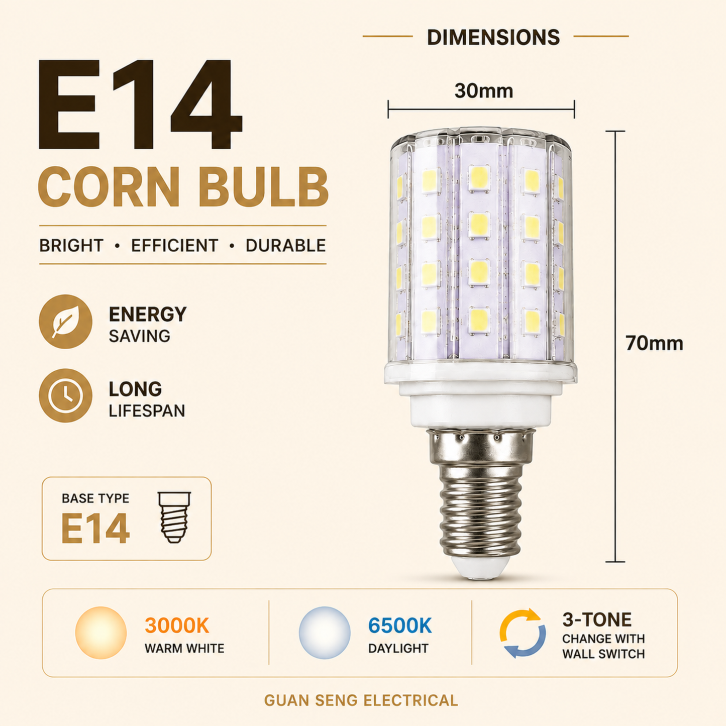 [Bundle of 2] E14 Corn Bulb 7W 10W Daylight Warm White Tritone