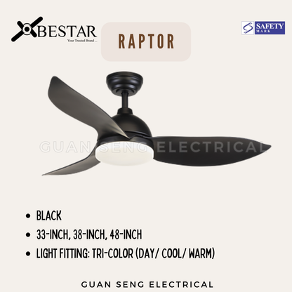 BESTAR Raptor 33" 38" 48" DC Motor Ceiling Fan with Remote Control