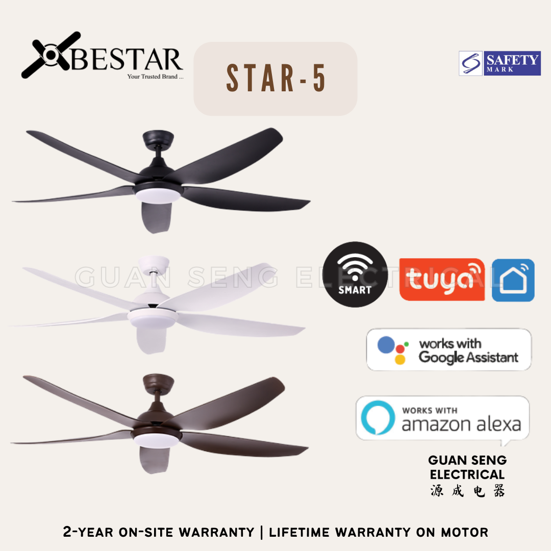 BESTAR Star-5 38" 48" 58" Smart Wifi Control DC Motor Ceiling Fan with Remote Control