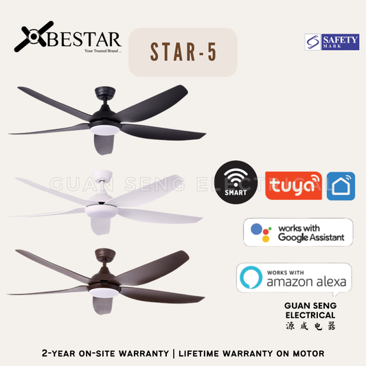 BESTAR Star-5 38" 48" 58" Smart Wifi Control DC Motor Ceiling Fan with Remote Control
