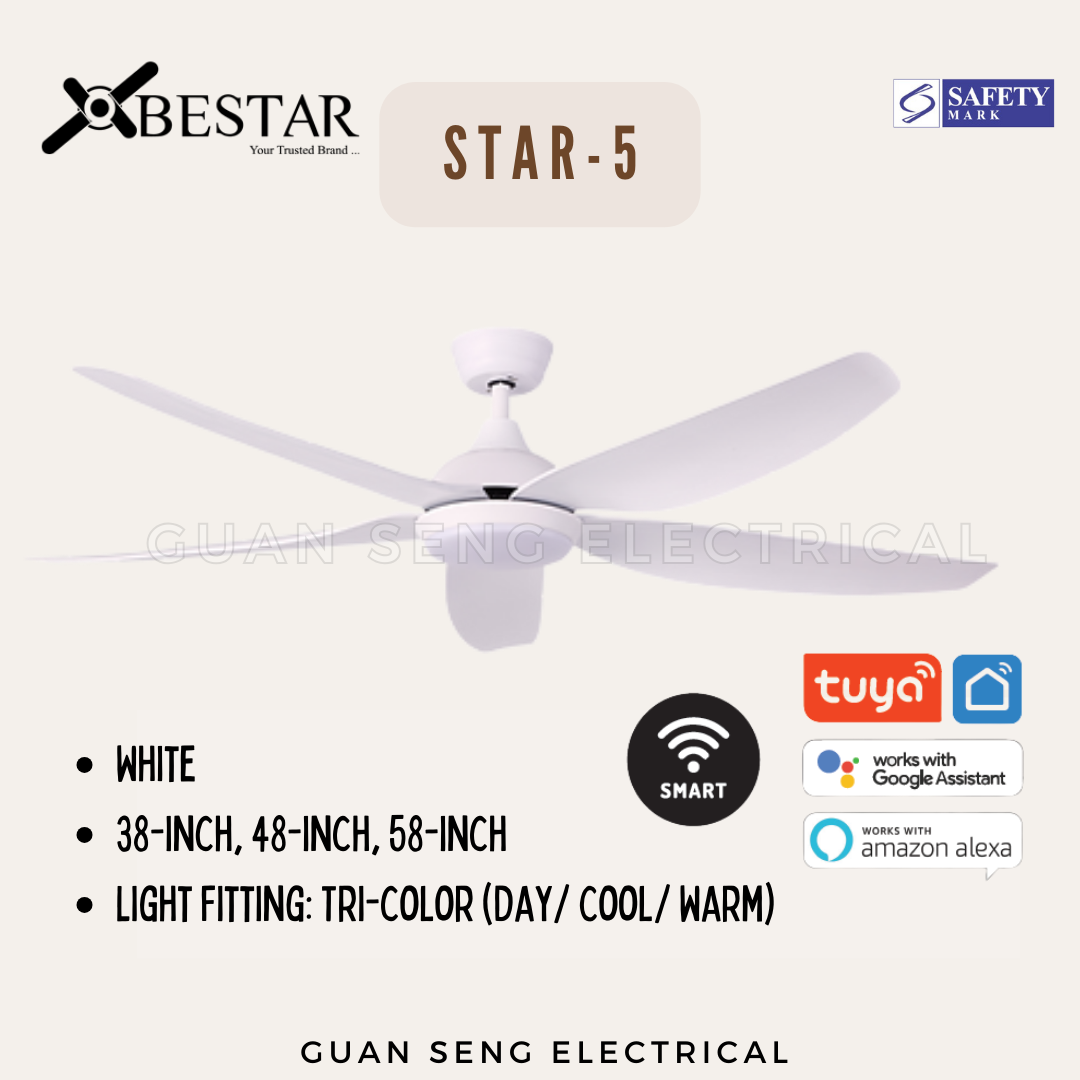 BESTAR Star-5 38" 48" 58" Smart Wifi Control DC Motor Ceiling Fan with Remote Control