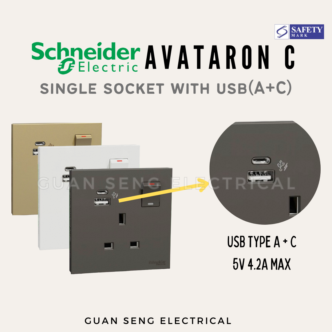 Schneider Avataron C 13A Single Socket with USB
