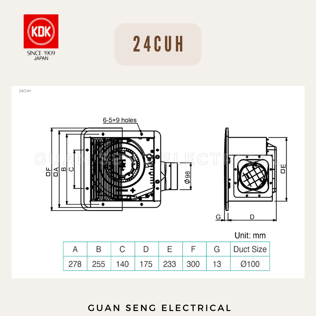 KDK 17CUH 24CUH Ceiling Mounted Ventilation Fan Exhaust Fan