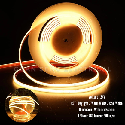 IP68 COB LED Strip Light 5M High Density Waterproof Flexible DC24V 528LEDs | Guan Seng Electrical