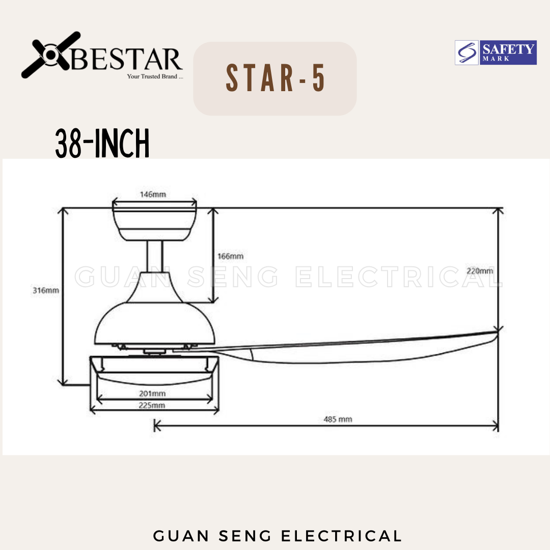 BESTAR Star-5 38" 48" 58" Smart Wifi Control DC Motor Ceiling Fan with Remote Control