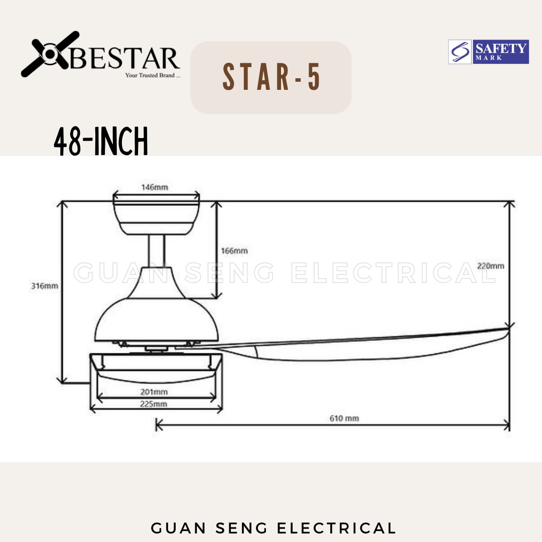 BESTAR Star-5 38" 48" 58" Smart Wifi Control DC Motor Ceiling Fan with Remote Control
