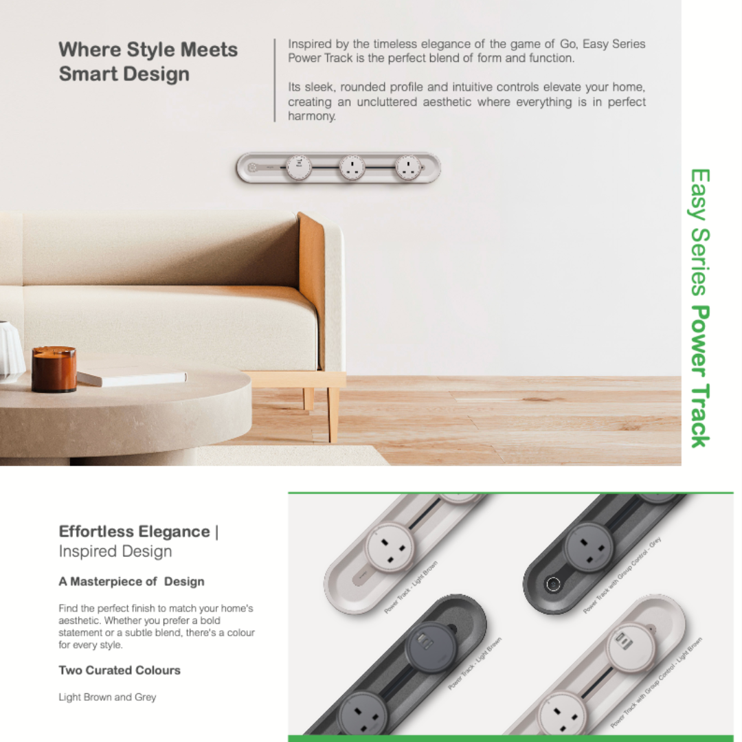 Schneider Electric Easy Series Surface Mount Power Track Module Socket Light Brown Grey