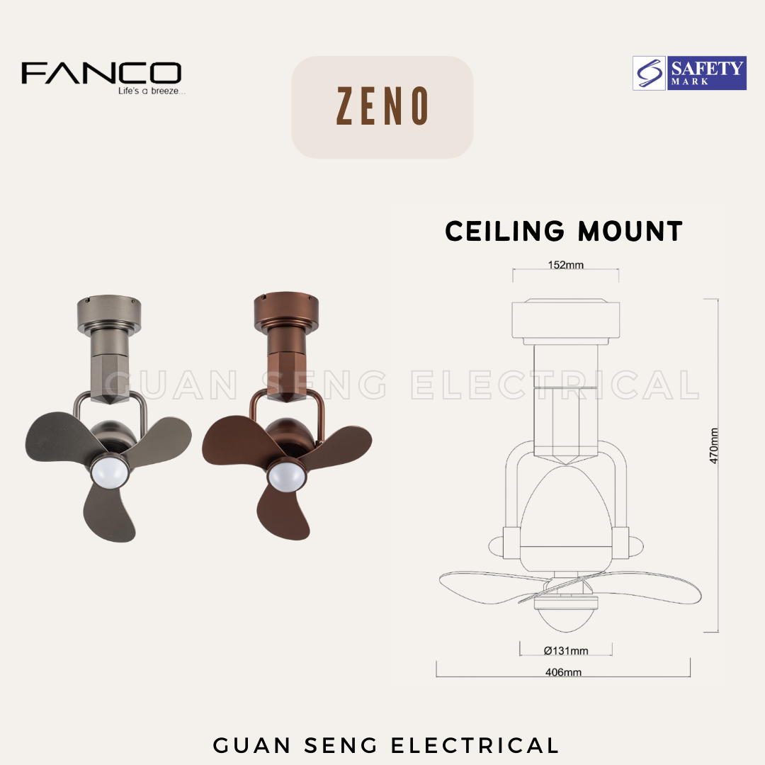 FANCO ZENO 16" DC Motor Ceiling / Wall Mounting Fan with Dimmable LED Light