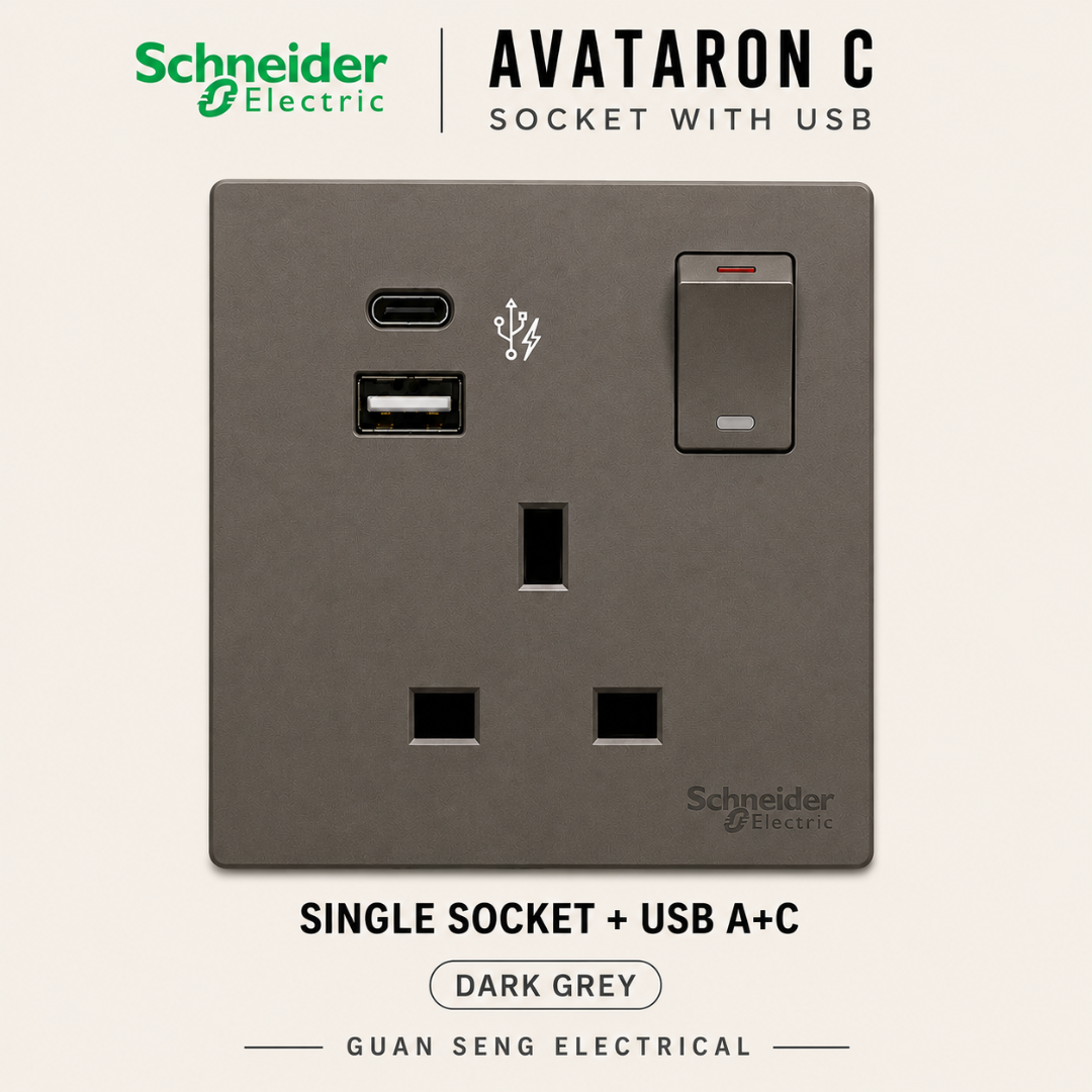 Schneider Avataron C 13A Socket with USB A+C A+A | Guan Seng Electrical Singapore