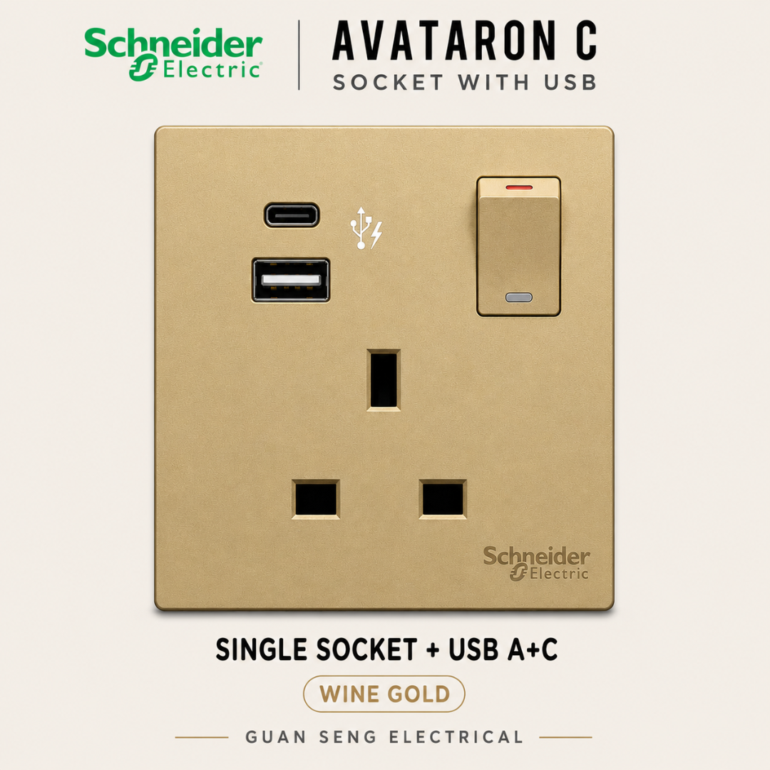 Schneider Avataron C 13A Socket with USB A+C A+A | Guan Seng Electrical Singapore