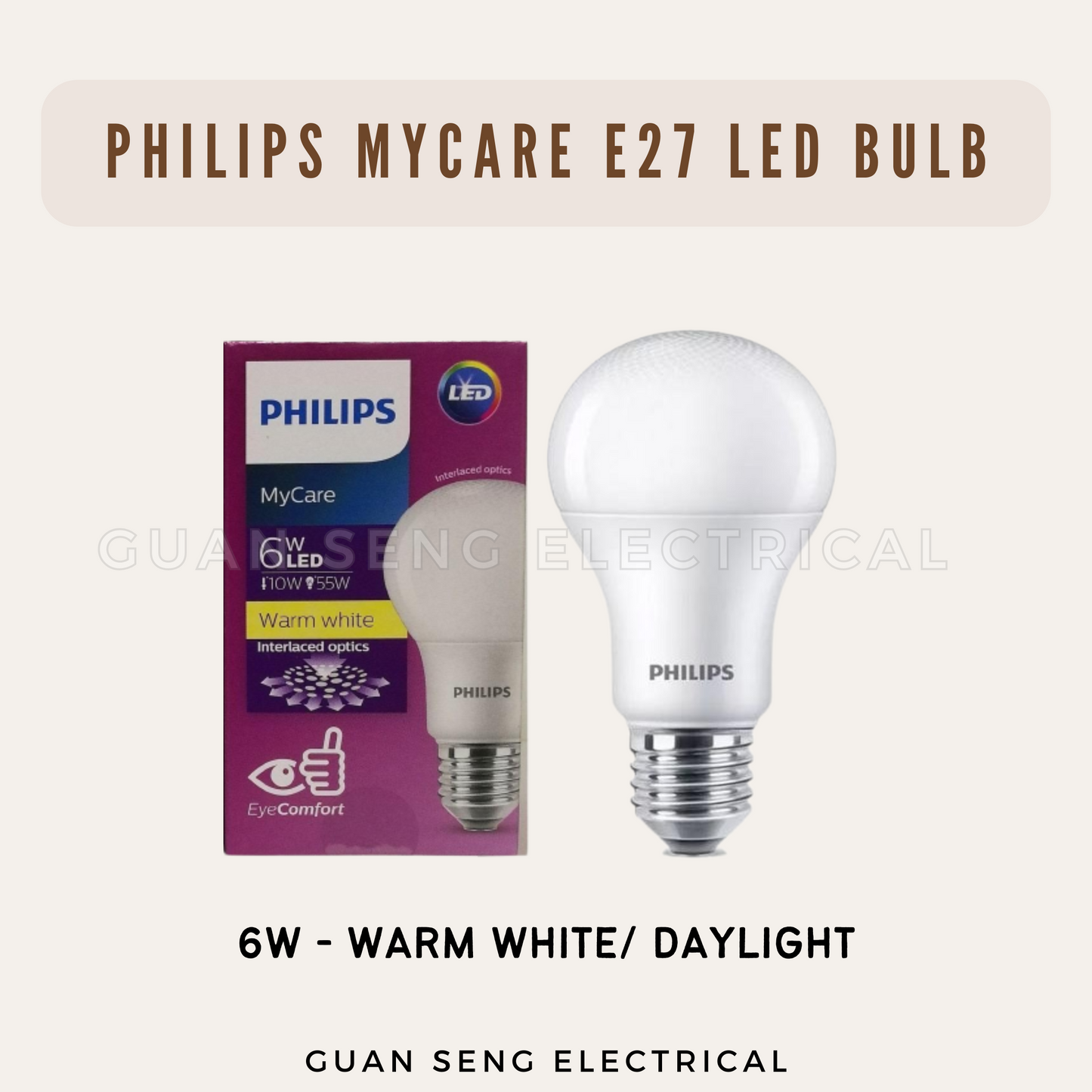 [Bundle of 2] Philips MyCare E27 LED Light Bulb 6W 8W 10W 12W - Warm White Daylight