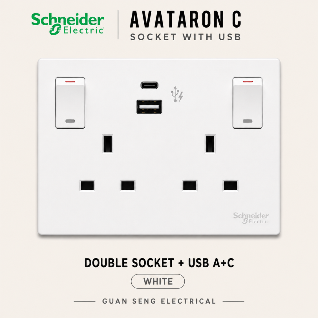 Schneider Avataron C 13A Socket with USB A+C A+A | Guan Seng Electrical Singapore