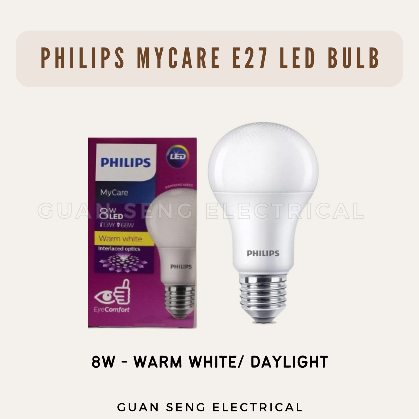 [Bundle of 2] Philips MyCare E27 LED Light Bulb 6W 8W 10W 12W - Warm White Daylight