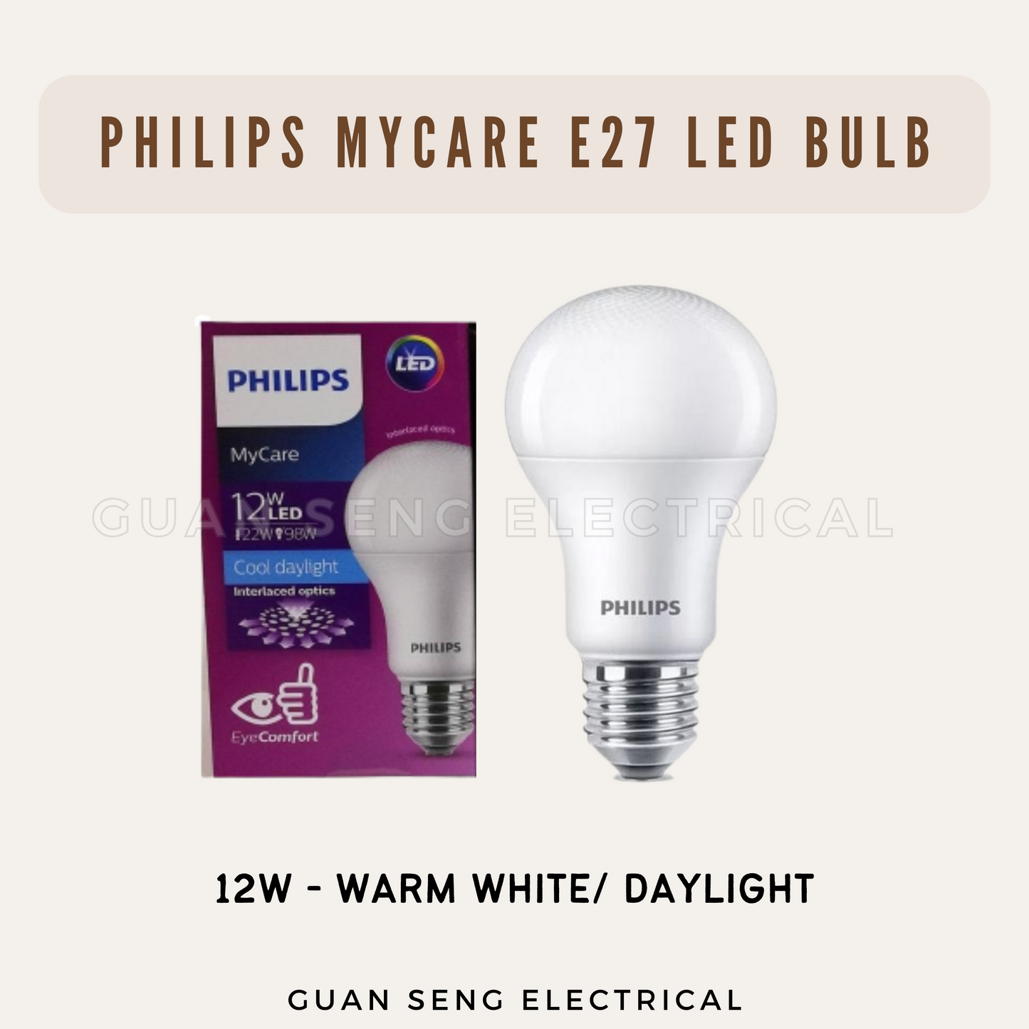[Bundle of 2] Philips MyCare E27 LED Light Bulb 6W 8W 10W 12W - Warm White Daylight