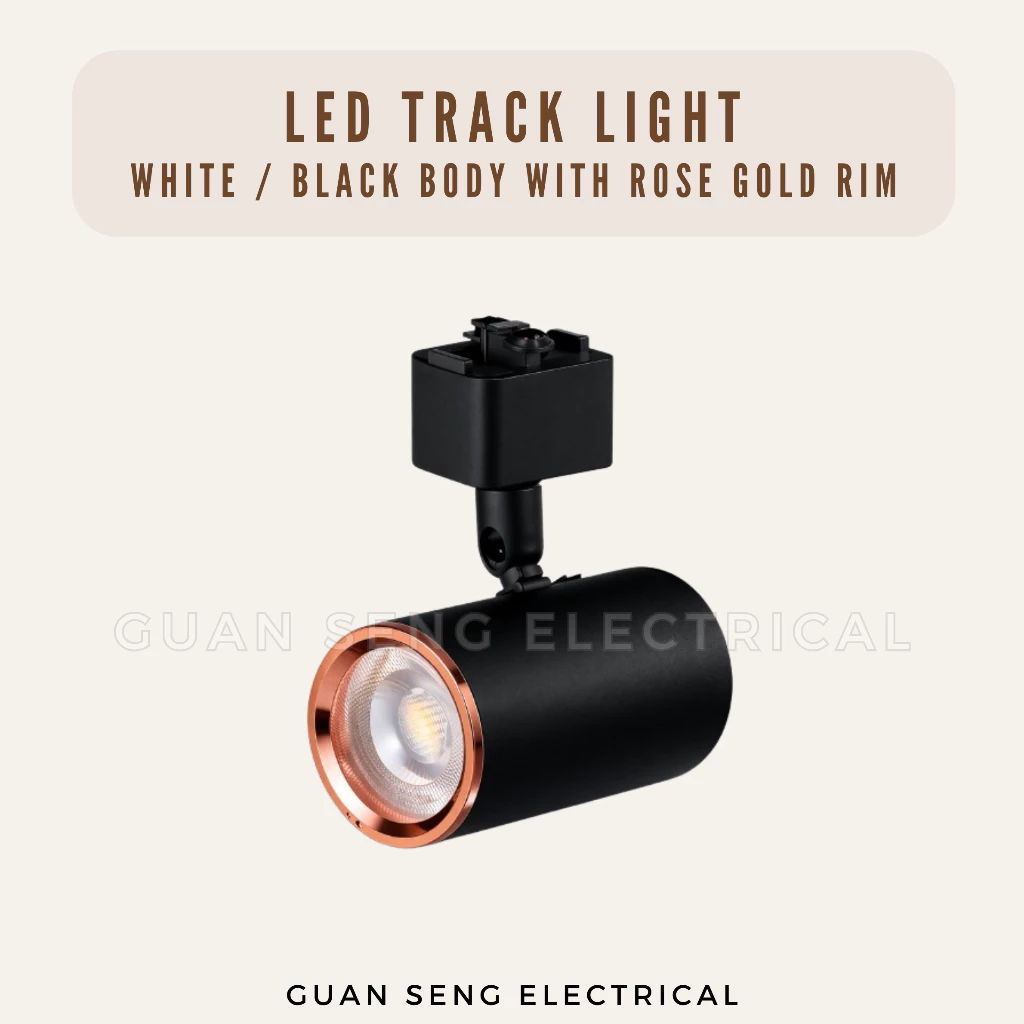 LED Track Light GU10 Black White With Rose Gold Rim