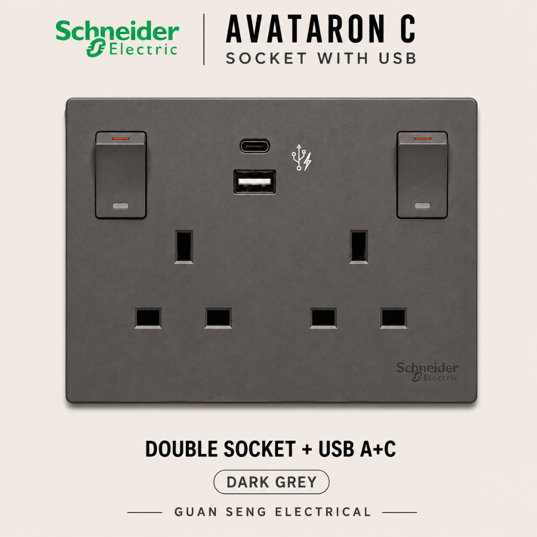 Schneider Avataron C 13A Socket with USB A+C A+A | Guan Seng Electrical Singapore