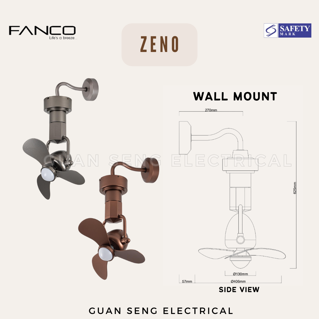 FANCO ZENO 16" DC Motor Ceiling / Wall Mounting Fan with Dimmable LED Light