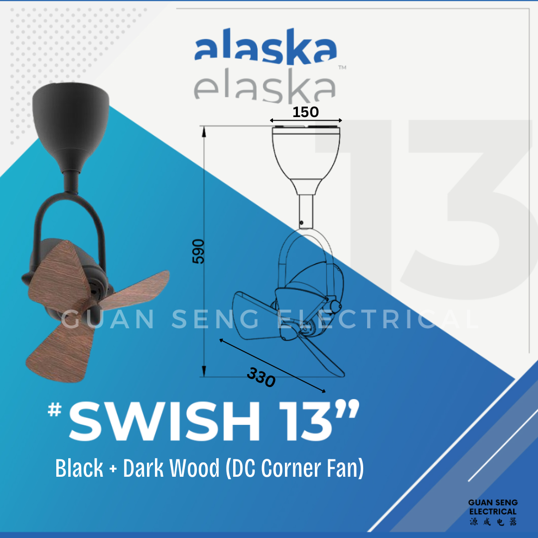 ALASKA SWISH 13″ Corner DC Ceiling Fan