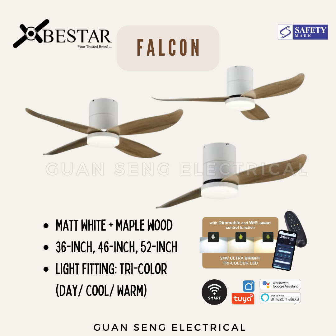 BESTAR Falcon Wood 36" 46" 52" Smart WIFI DC Motor Ceiling Fan with Remote Control