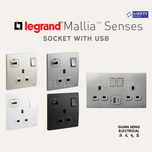 Legrand Mallia Senses Socket with USB White Dark Silver Champagne Matt Black