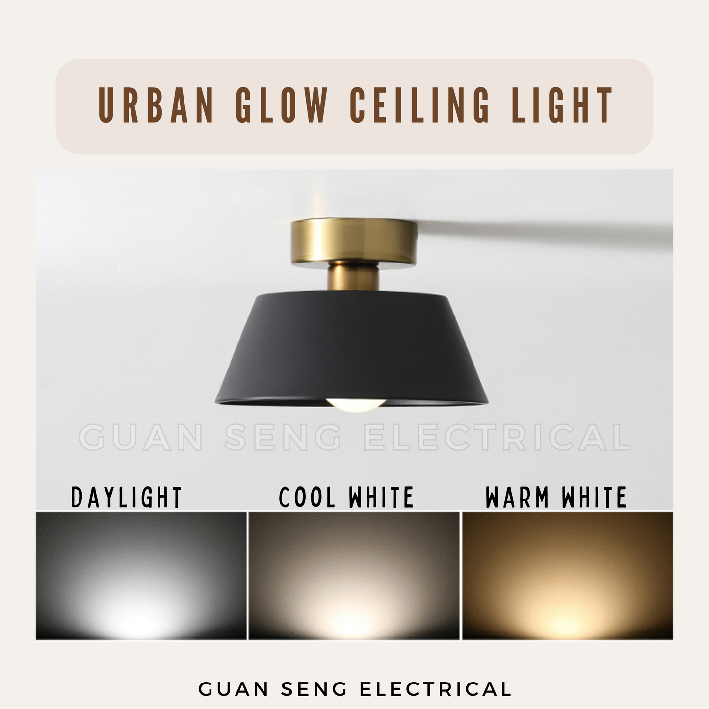Urban Glow Ceiling Light Black White E27