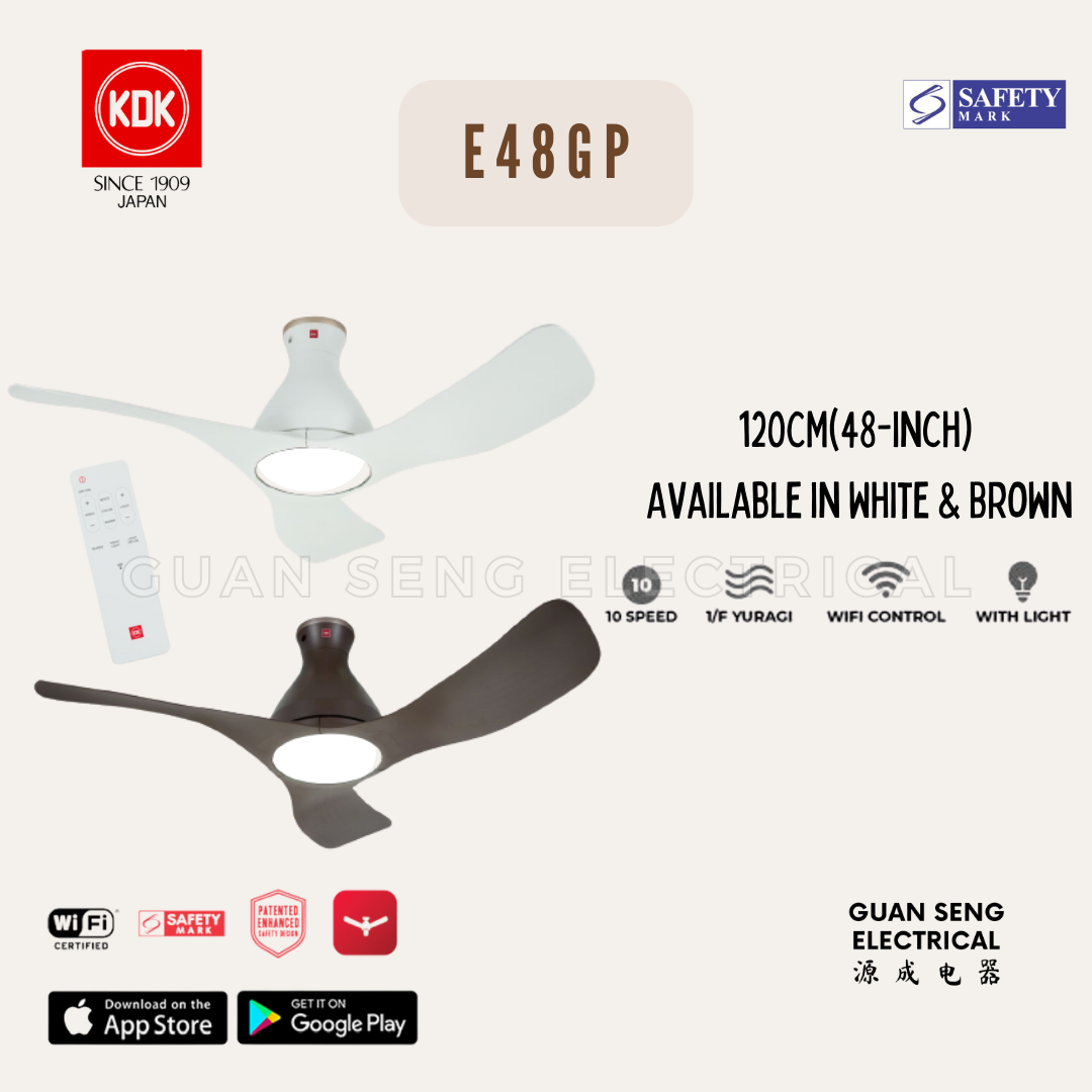 KDK E48GP DC Motor Ceiling Fan with LED Light Kit, Wi-Fi and Apps Control