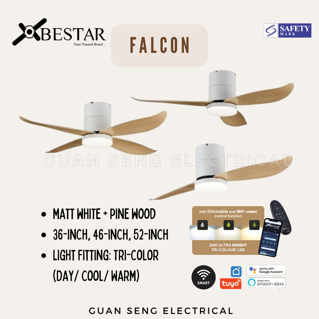 BESTAR Falcon Wood 36" 46" 52" Smart WIFI DC Motor Ceiling Fan with Remote Control