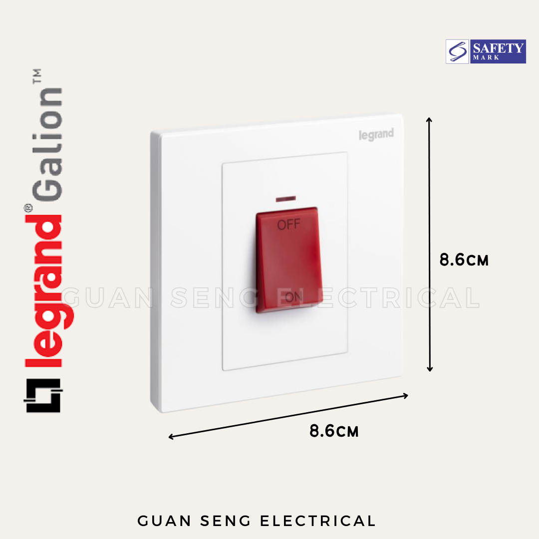 Legrand Galion 45A Double Pole Cooker Switch