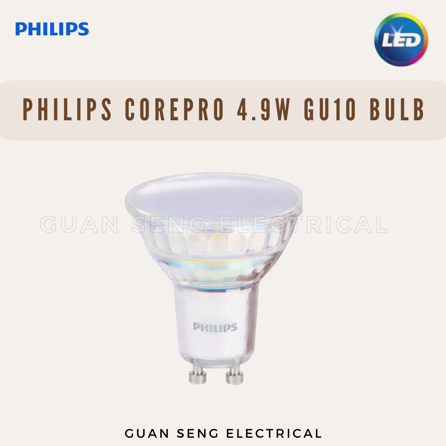 PHILIPS CorePro LED 4.9W GU10 Warm White Light Bulb