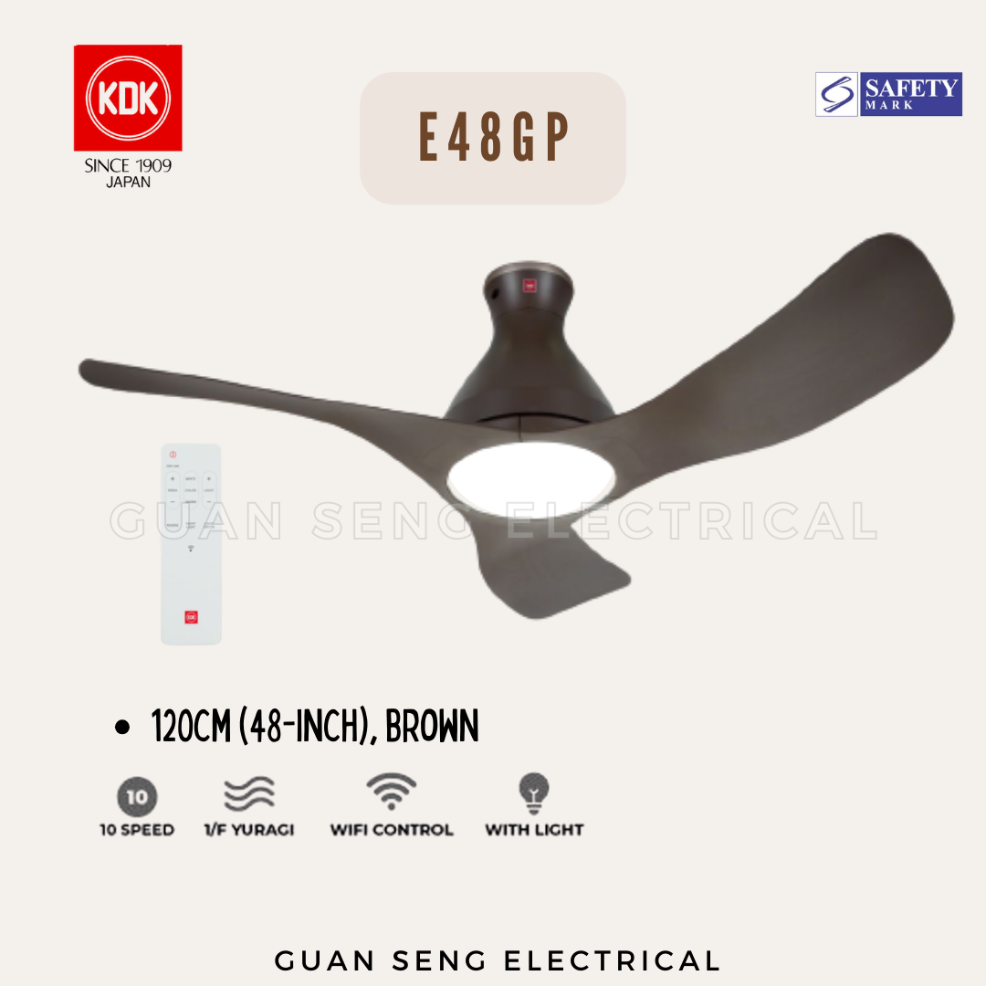KDK E48GP DC Motor Ceiling Fan with LED Light Kit, Wi-Fi and Apps Control