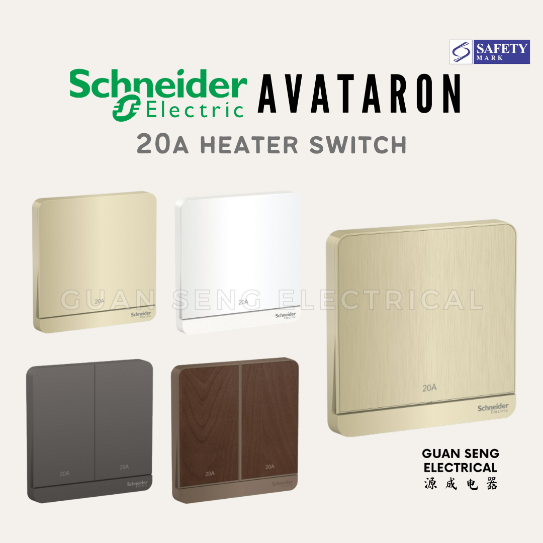 Schneider AvatarON 20A Water Heater Double Pole Switch White Dark Grey Dark Wood Wine Gold Hairline Gold
