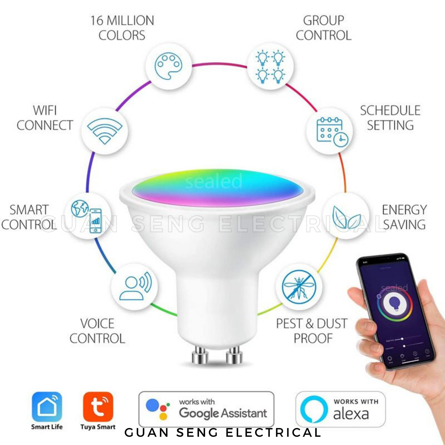 GU10 WIFI Smart LED Bulb RGB+C+W Dimmable 5W Works with Google Home Amazon Alexa