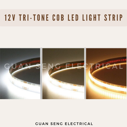 Premium Tri-tone 3Tone COB LED Light Strip 608LEDS 5M 12V 24V | Guan Seng Electrical