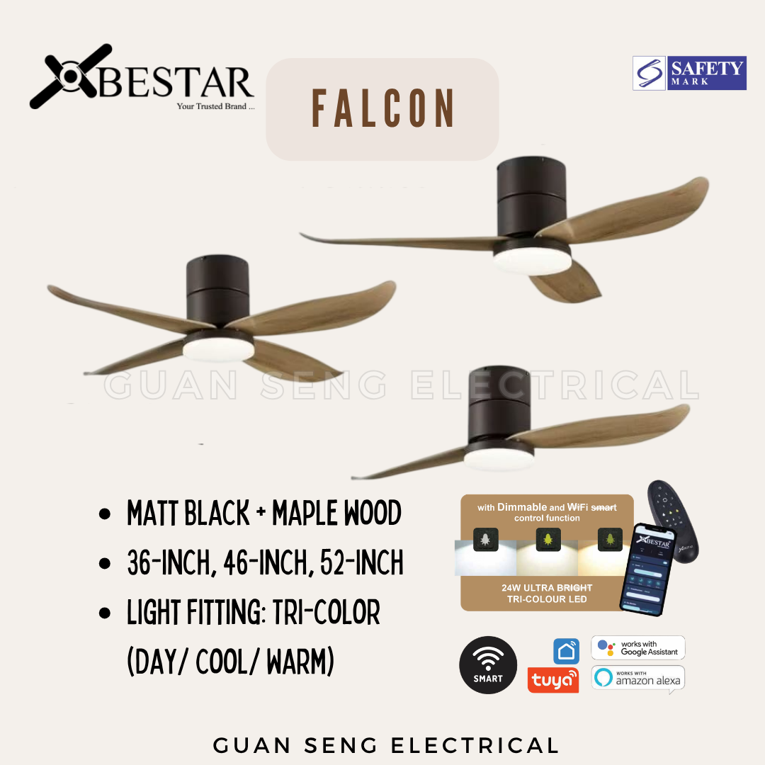 BESTAR Falcon Wood 36" 46" 52" Smart WIFI DC Motor Ceiling Fan with Remote Control