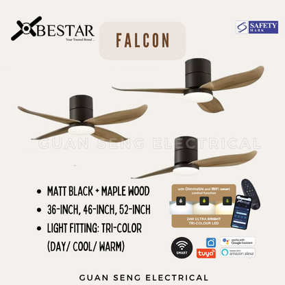 BESTAR Falcon Wood 36" 46" 52" Smart WIFI DC Motor Ceiling Fan with Remote Control