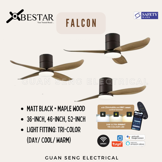BESTAR Falcon Wood 36" 46" 52" Smart WIFI DC Motor Ceiling Fan with Remote Control