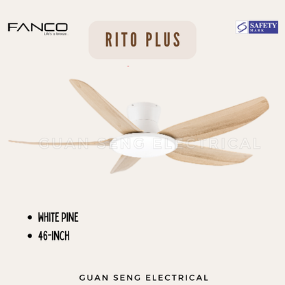 FANCO RITO PLUS 46" 56" DC Motor Ceiling Fan with 3 Tone LED Light Kit and Remote Control | Guan Seng Electrical