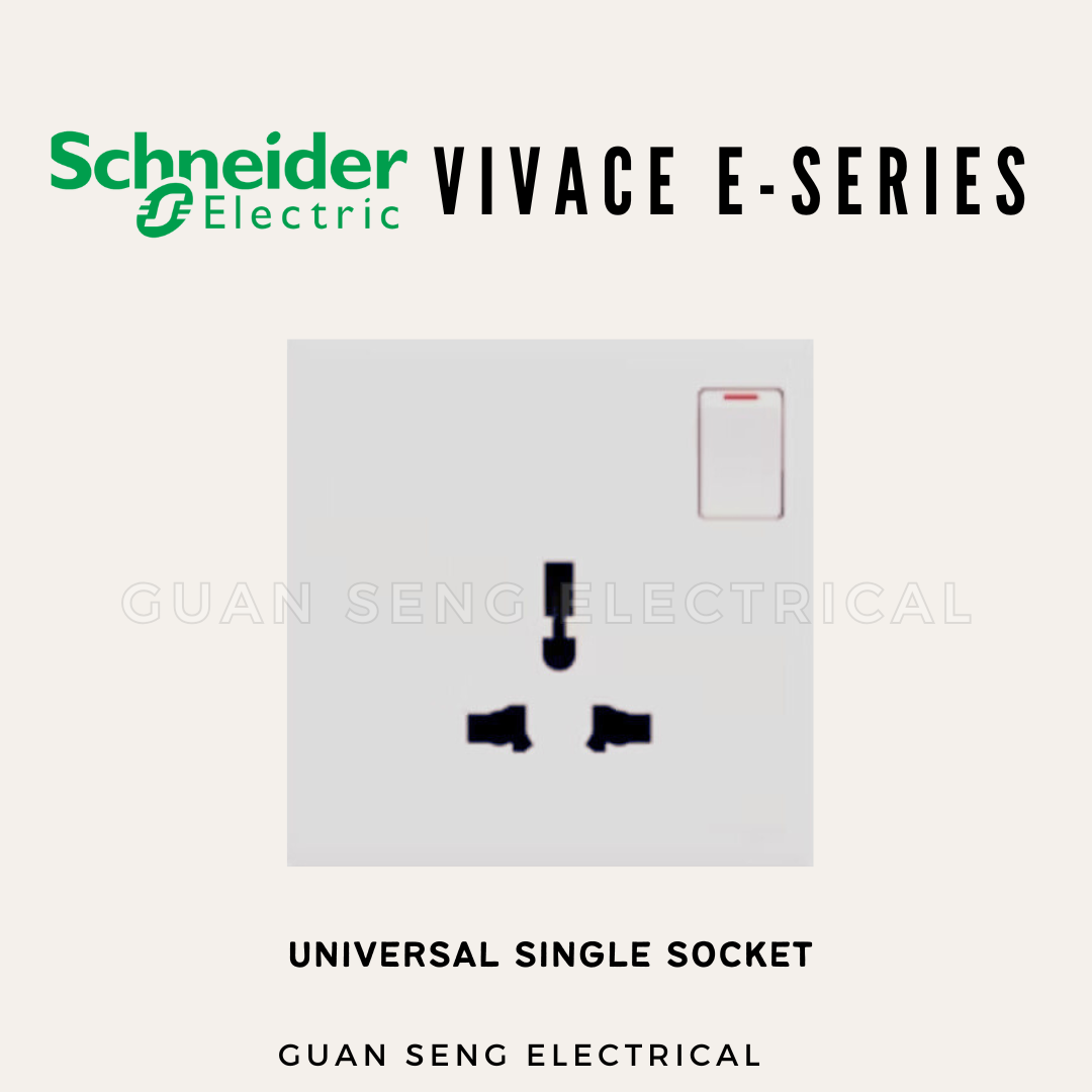 Schneider Electric Vivace E-Series Universal Socket White | Guan Seng Electrical Singapore