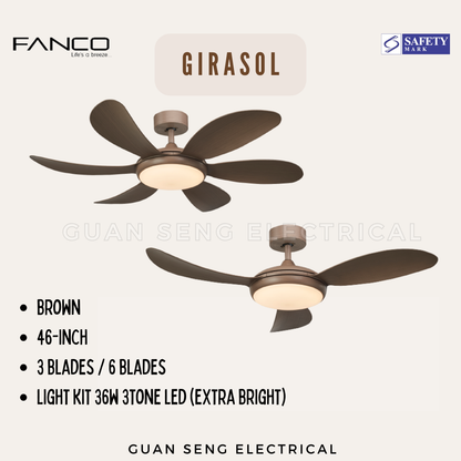 FANCO Girasol 46" DC Motor Ceiling Fan with 3 Tone LED Light Kit and Remote Control