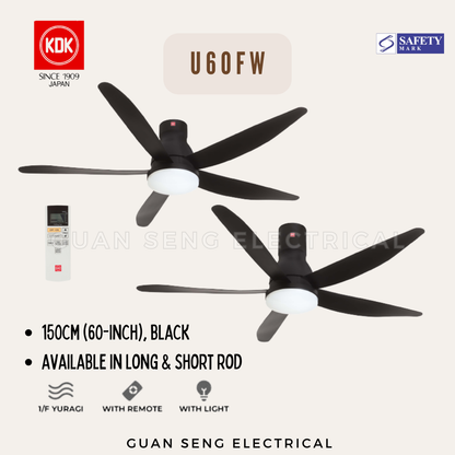 KDK U60FW DC Motor Ceiling Fan with 3 Tone LED Light Kit and Remote Control