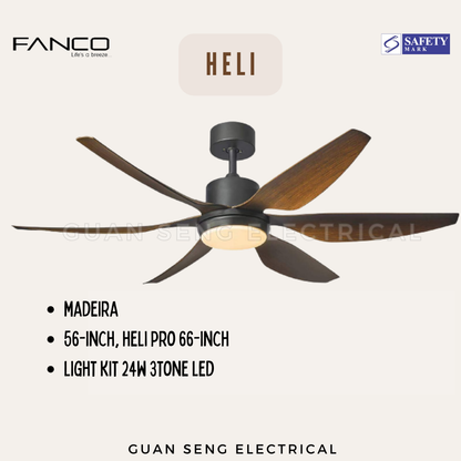 FANCO Heli 56" DC Motor Ceiling Fan with 3 Tone LED Light Kit and Remote Control