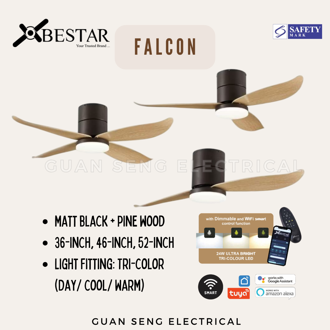 BESTAR Falcon Wood 36" 46" 52" Smart WIFI DC Motor Ceiling Fan with Remote Control